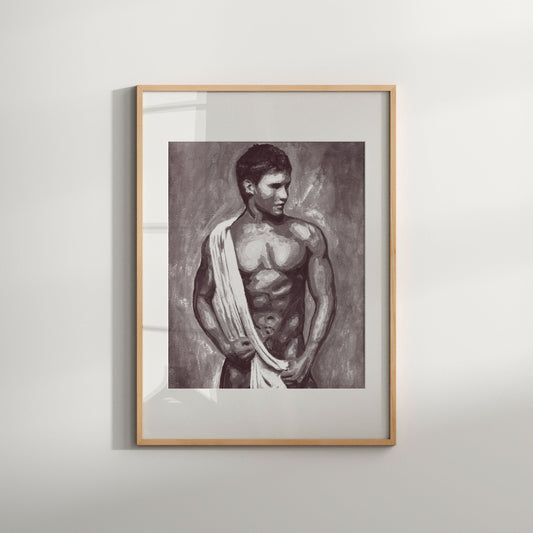 gay male art prints homoerotic wall hanging | male figure painting | black and white | male erotica art | gay male art | queer wall hanging