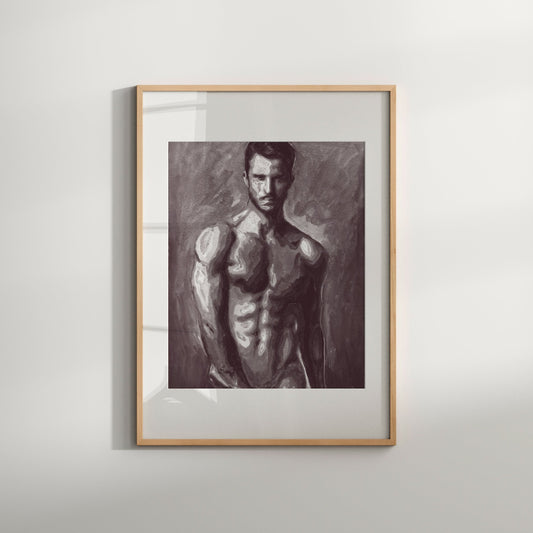 portrait art gay power | gifts for men | black and white print | male form art | erotic nudity painting | gay queer artwork | nude man