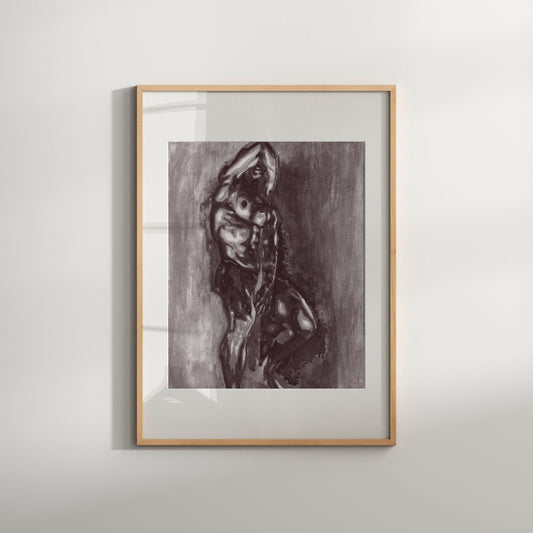 Portrait Art Gay Power | gifts for men | watercolor prints pink | male form art | erotic nudity painting | gay queer artwork | black & white