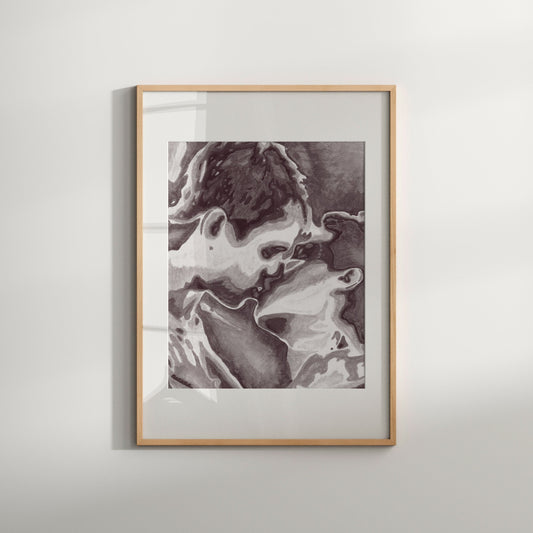 Gay Couple Watercolor Art Print in Black and White print