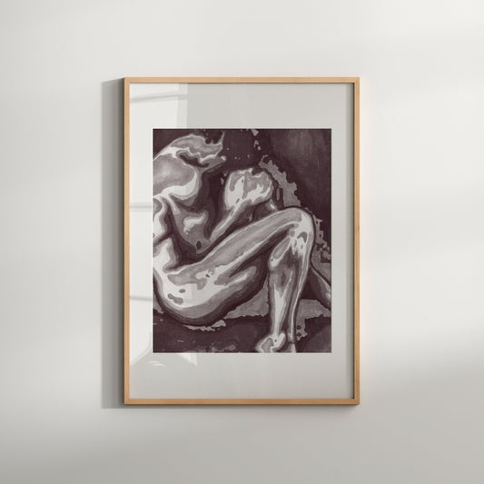 Male Nude Fetal Position Print - Expressive Abstract Gay Art
