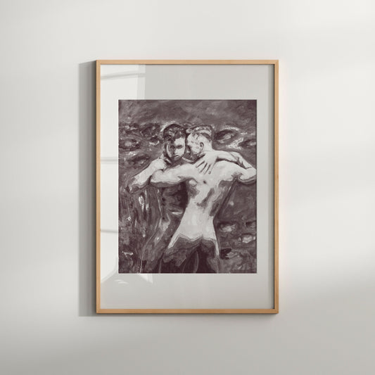 homoerotic art erotic black and white print | Engagement Party Gift | gay male love | couples gift | gay artwork | naked man | LGBT Art