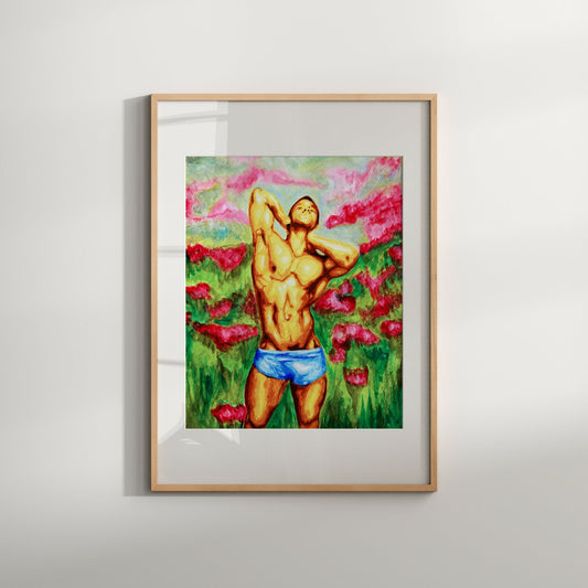 Male in Flower Garden Nude Male Figure Print Queer Artwork Homoerotic Gay Art Print Sensual Wall Print Best Gifts for Men Gay Art,