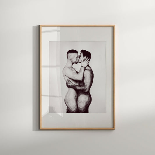 Intimate and Timeless Male Nude Gay Art Print Romantic Couple in Black and White LGBTQ Artwork Homoerotic Erotic Male Art Gay Wall Decor