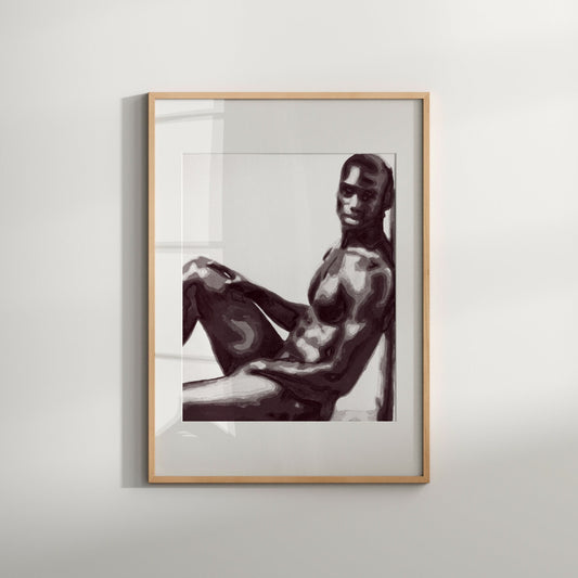 Nude Male Sitting Gay Wall Art, Black and White Print, LGBTQ Decor, Erotic Queer Art, Same Sex Gift, Gay Decor, Homo Art, LGBT, Erotic Print