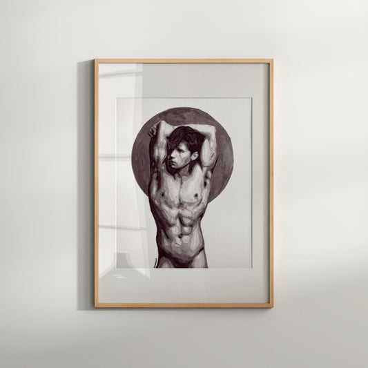 Nude Masculine Male Flexing Gay Wall Art ,Black & White Art Gift for Gay , LGBTQ Decor, Erotic Queer Art, Same Sex Gift, Gay Decor, Homo Art