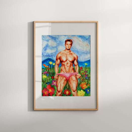 Male in Pink Underwear in Flower Garden, Gay Wall Art Print, Erotic and Homo Decor, Perfect LGBT Gift, Colorful and Unique Male Art on Etsy