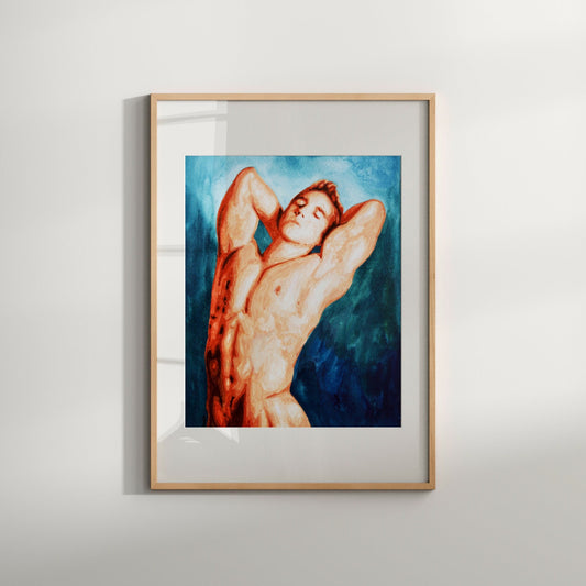 Add sensuality to your space with our relaxing Masculine Nude Male Art. Perfect for LGBTQ decor, Erotic Queer Art, Same Sex Gifts, and Gay Wall Art. High-quality paper. Order now!