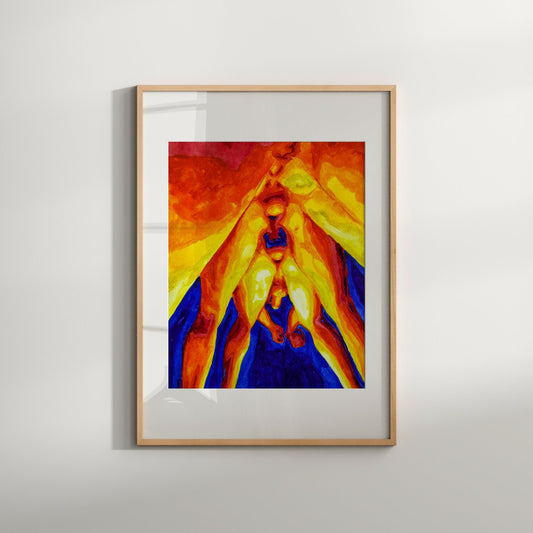This image features a vibrant and striking piece of wall art titled "Love Circle Mature Gay Wall Art." The artwork is a Giclée print of an original painting, showcasing a abstract and colorful design with a prominent text overlay that reads "Mature Content.