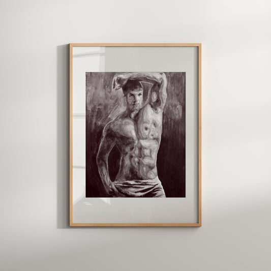 Sensual Relaxation with Queer Waters, Erotic Art Print of Nude Male Figure, Perfect LGBTQ Wall Decor, Gift for Gay Men, Black/White Erotica
