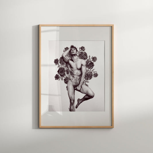 Rose and Nudity Gay Wall Art, Nude Male Print, LGBTQ Decor, Erotic Queer Art, Same Sex Gift, Gay Decor, Homo Art LGBT, Black & White Decor