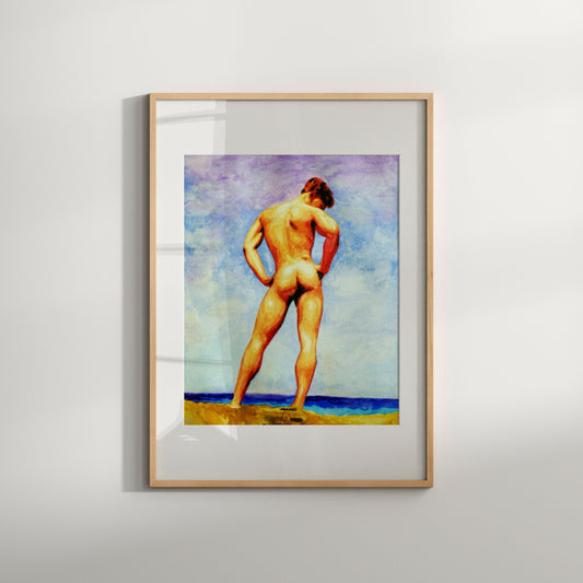 Nude Male from Behind at Beach Gay Art Print