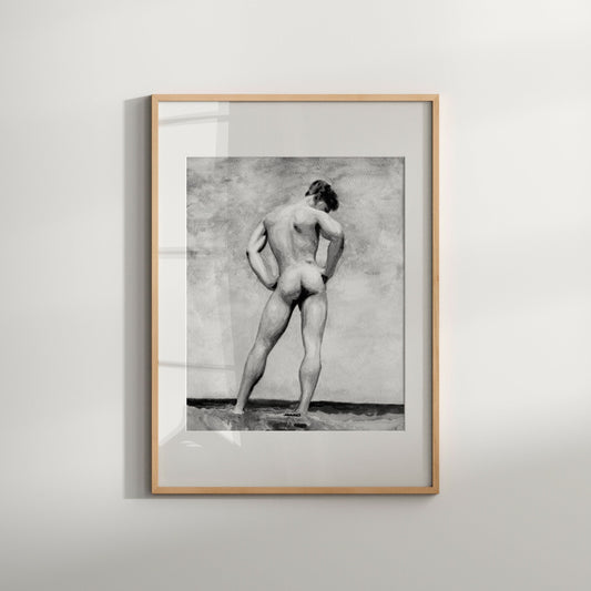 Nude Male from Behind at Beach Gay Black & White Print
