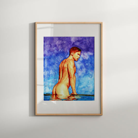 Nude Male At Swimming Pool Gay gift, Gay Wall Art Print, Masculine, Erotic, Queer, Perfect Same Sex Gift for Him, Man Back Side LGBTQ Art