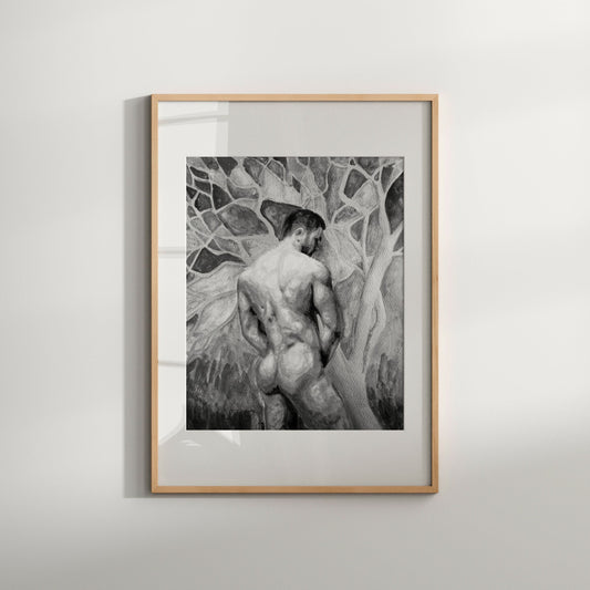 Nude Male from Behind Black & White, Gay wall art print