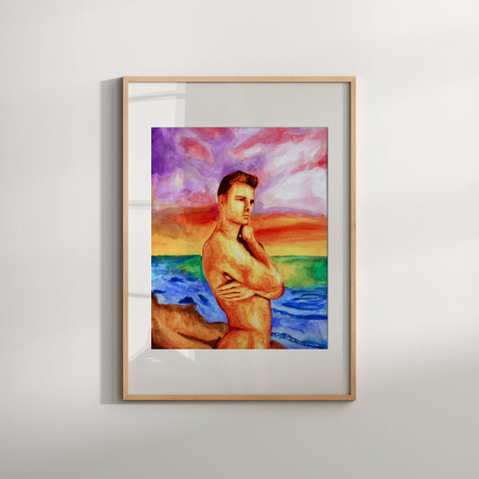 Nude gay Male on Beach Sunset art