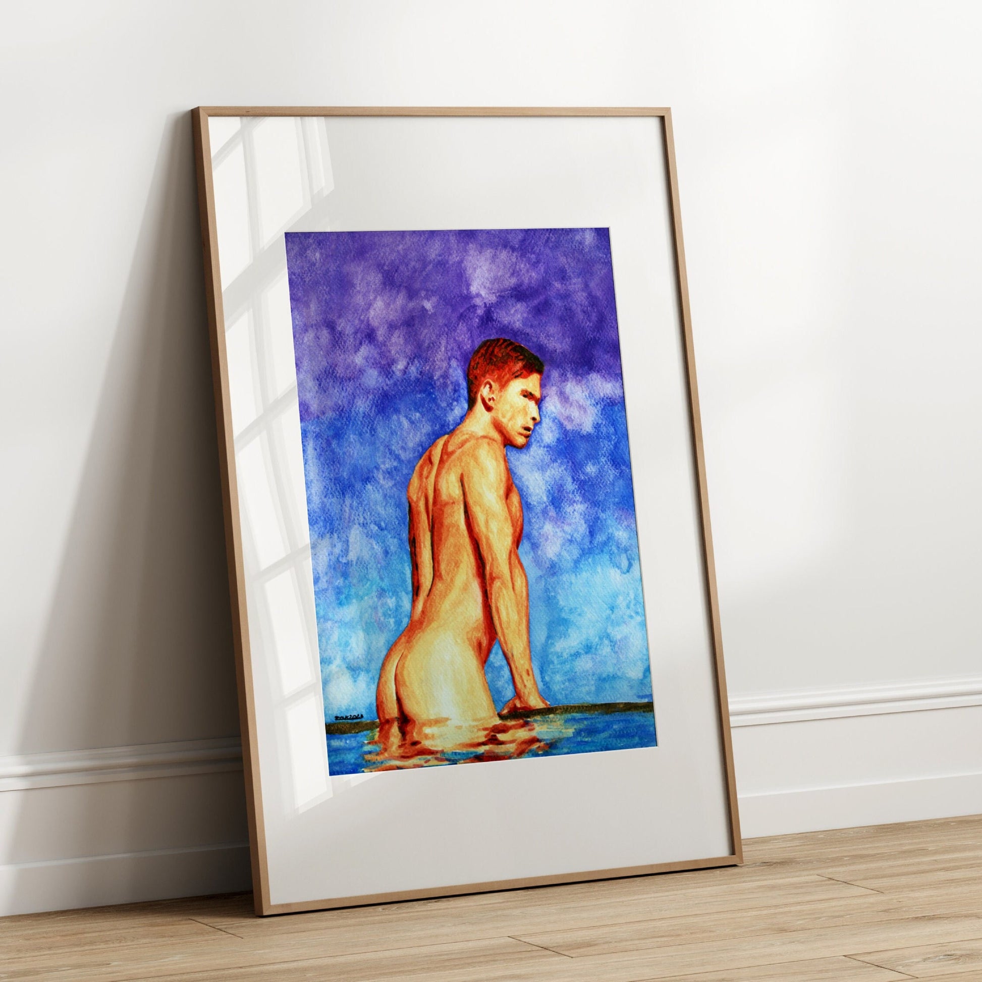 Nude Male At Swimming Pool Gay gift, Gay Wall Art Print, Masculine, Erotic, Queer, Perfect Same Sex Gift for Him, Man Back Side LGBTQ Art