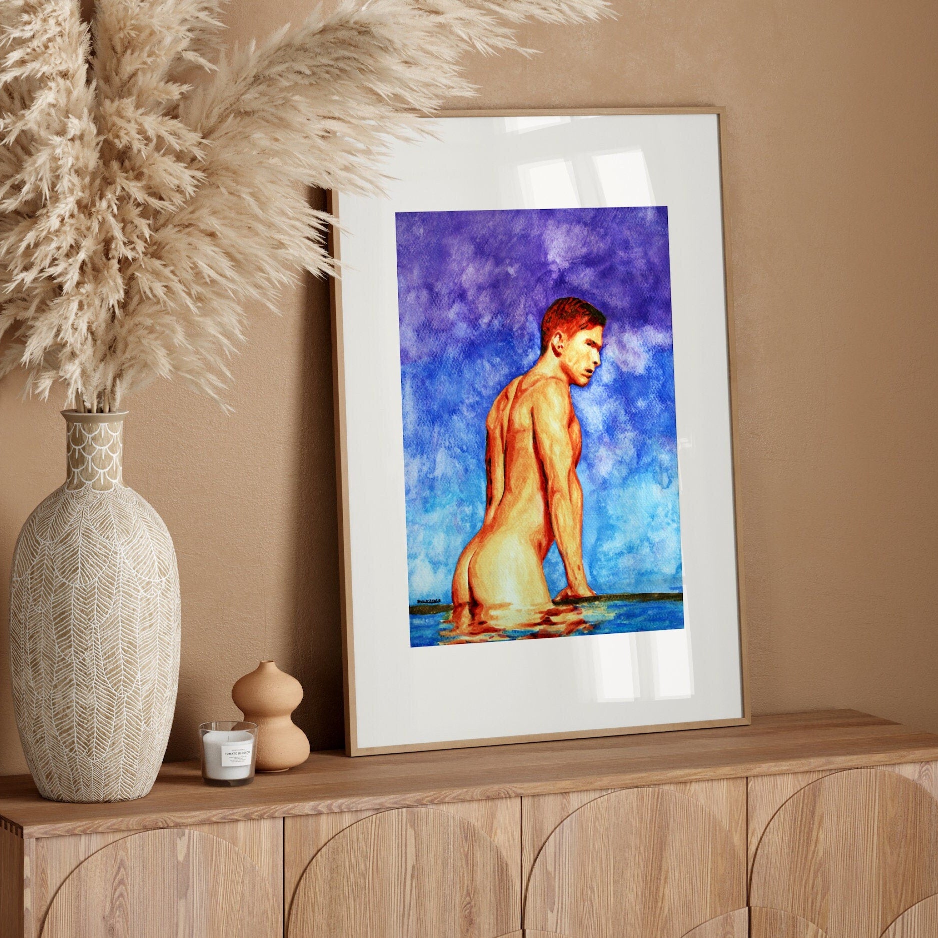 Nude Male At Swimming Pool Gay gift, Gay Wall Art Print, Masculine, Erotic, Queer, Perfect Same Sex Gift for Him, Man Back Side LGBTQ Art