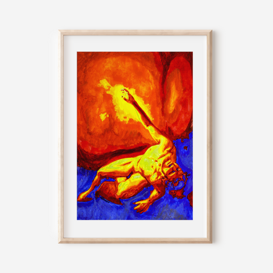 Framed artwork of a lion on a white wall