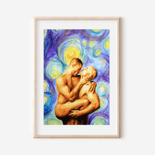 Gay Couple Kissing in Starry Night Art Print
