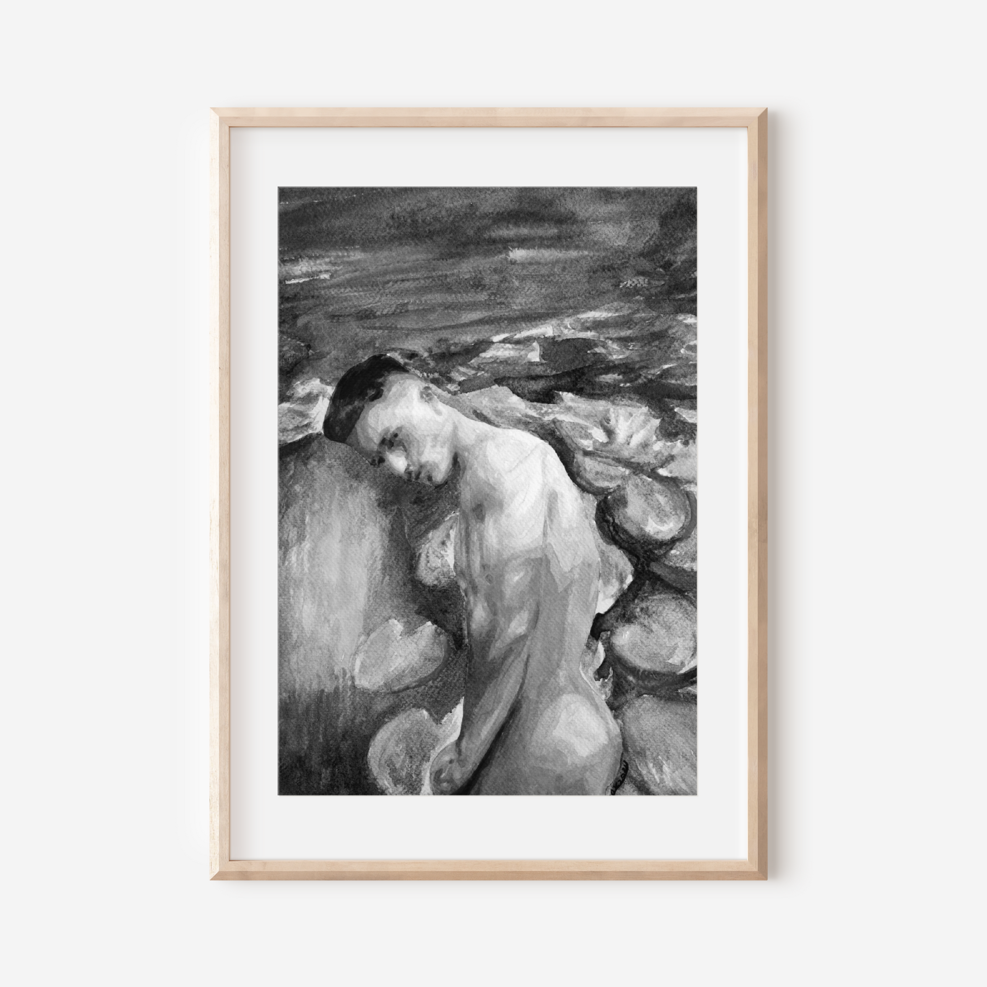 Gay Nude Male at Lily Pond Black & White 
