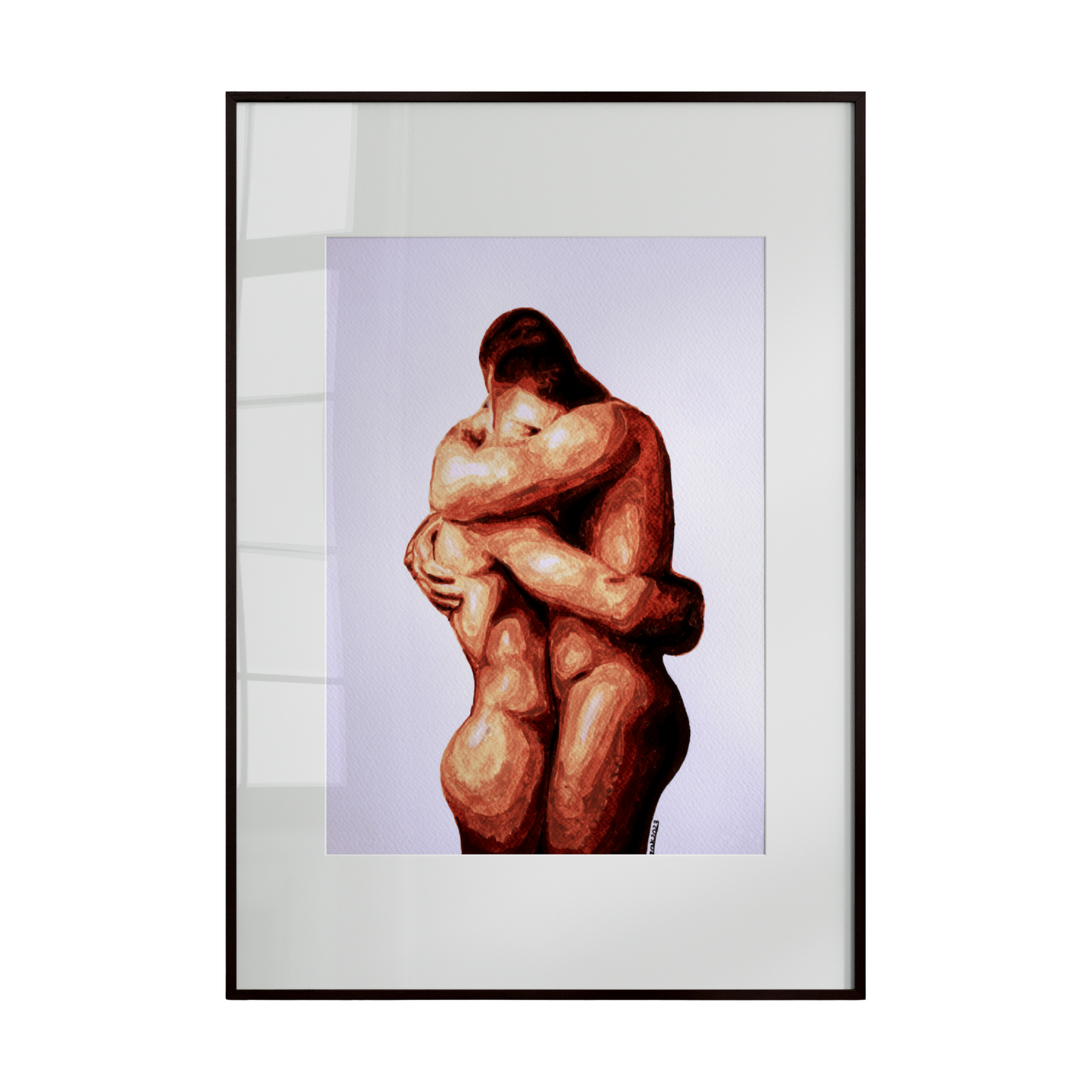 Framed artwork of a nude figure on a white background