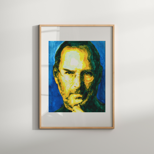 Framed portrait painting on a white wall