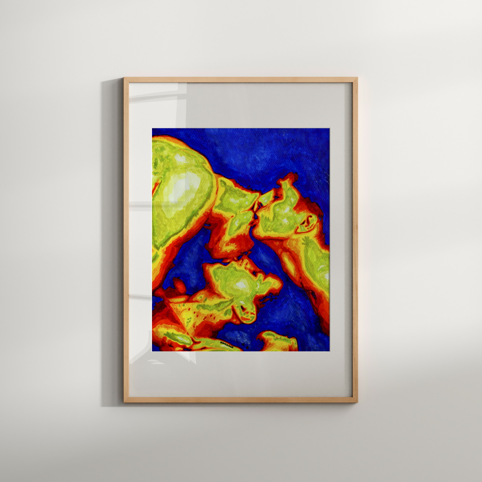 couple of three gays kissing pornographic gay art painting