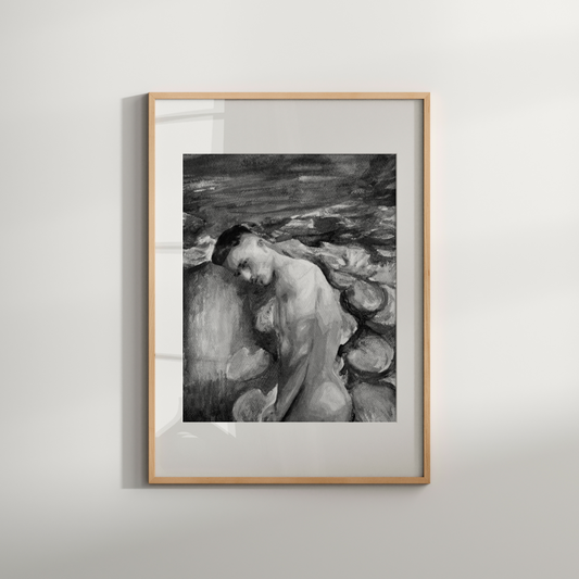 Gay Nude Male at Lily Pond Black & White 