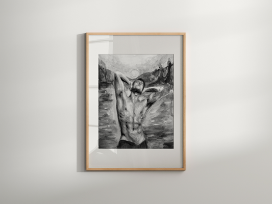 Gay Shirtless Male at Sunset Black & White Gay Art | Same Sex Couple Gift | Same Sex Marriage | Same Sex Engagement | Engagement Party Gift