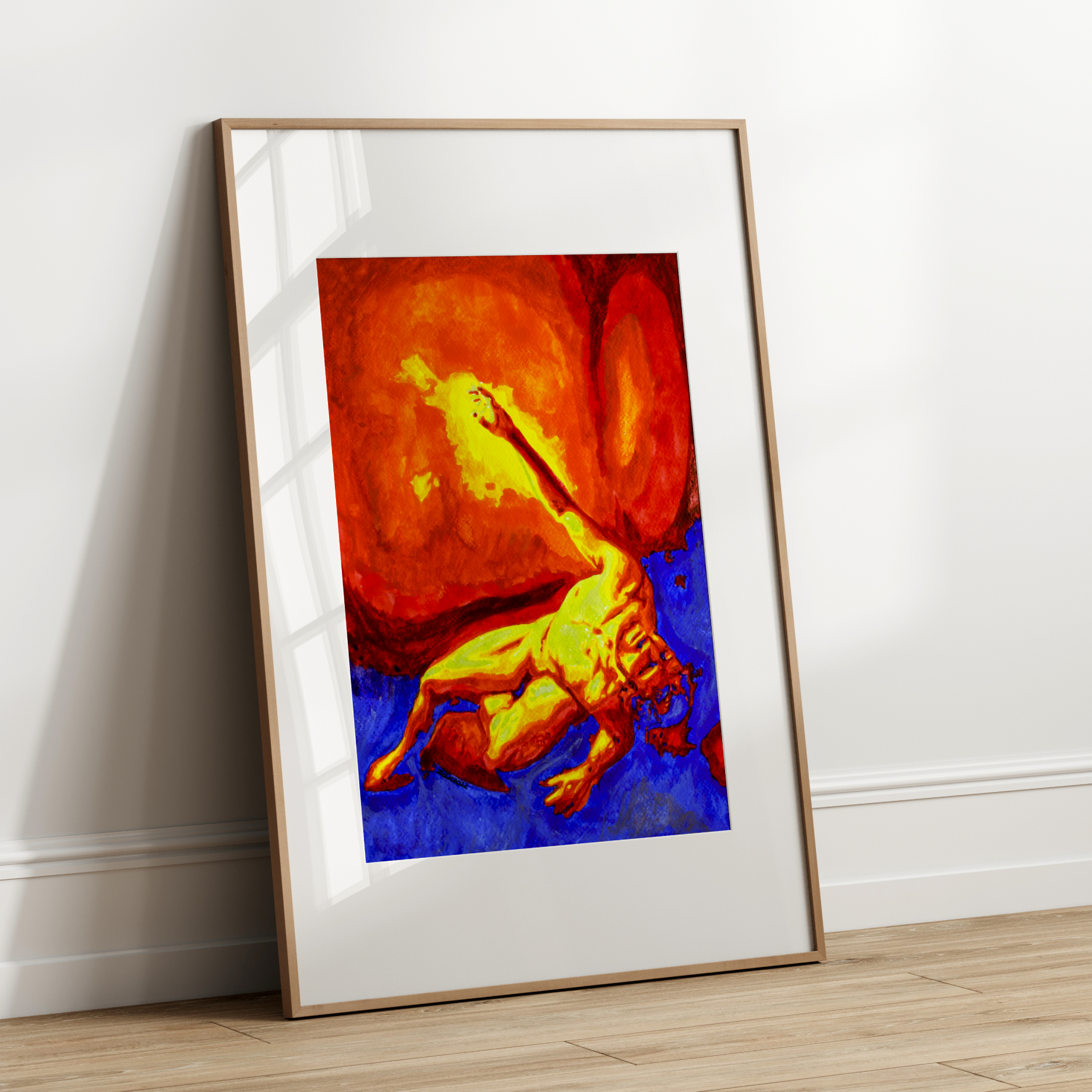 Framed abstract artwork on a white wall