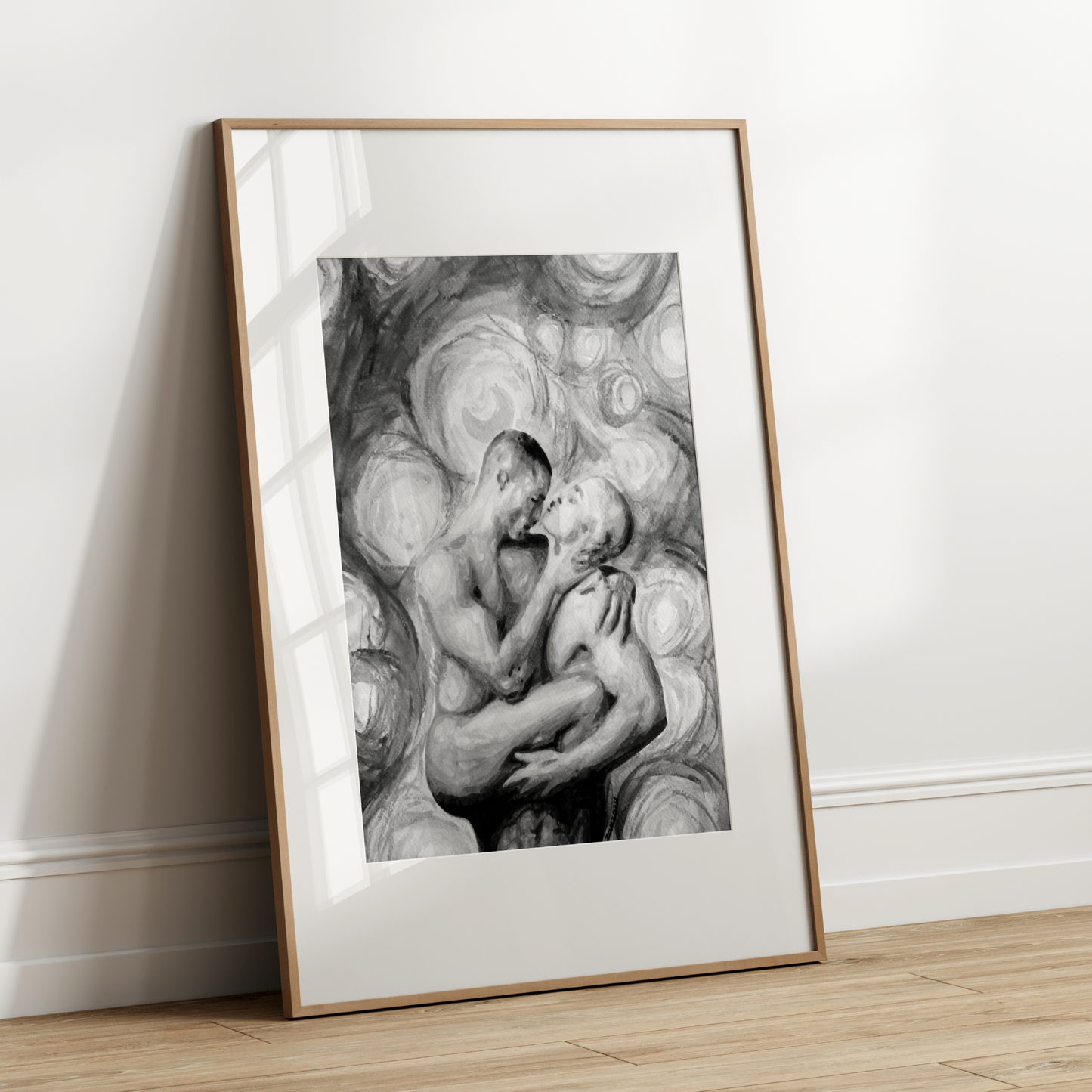 Gay Couple Kissing in Starry Night Black & White Art