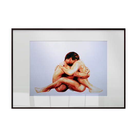 Framed artwork of a nude figure on a white background