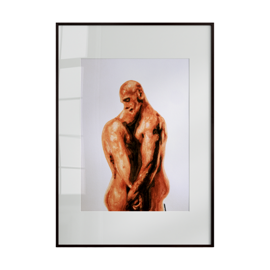 Framed artwork of a nude figure on a white background