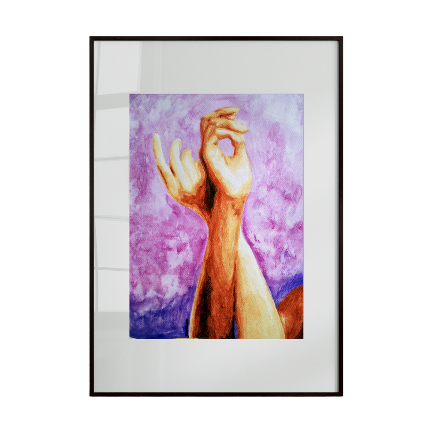 two hands gently pressing against each other against a soft pink background. The composition emphasizes intimacy, connection, and trust through the tender gesture of touch. 