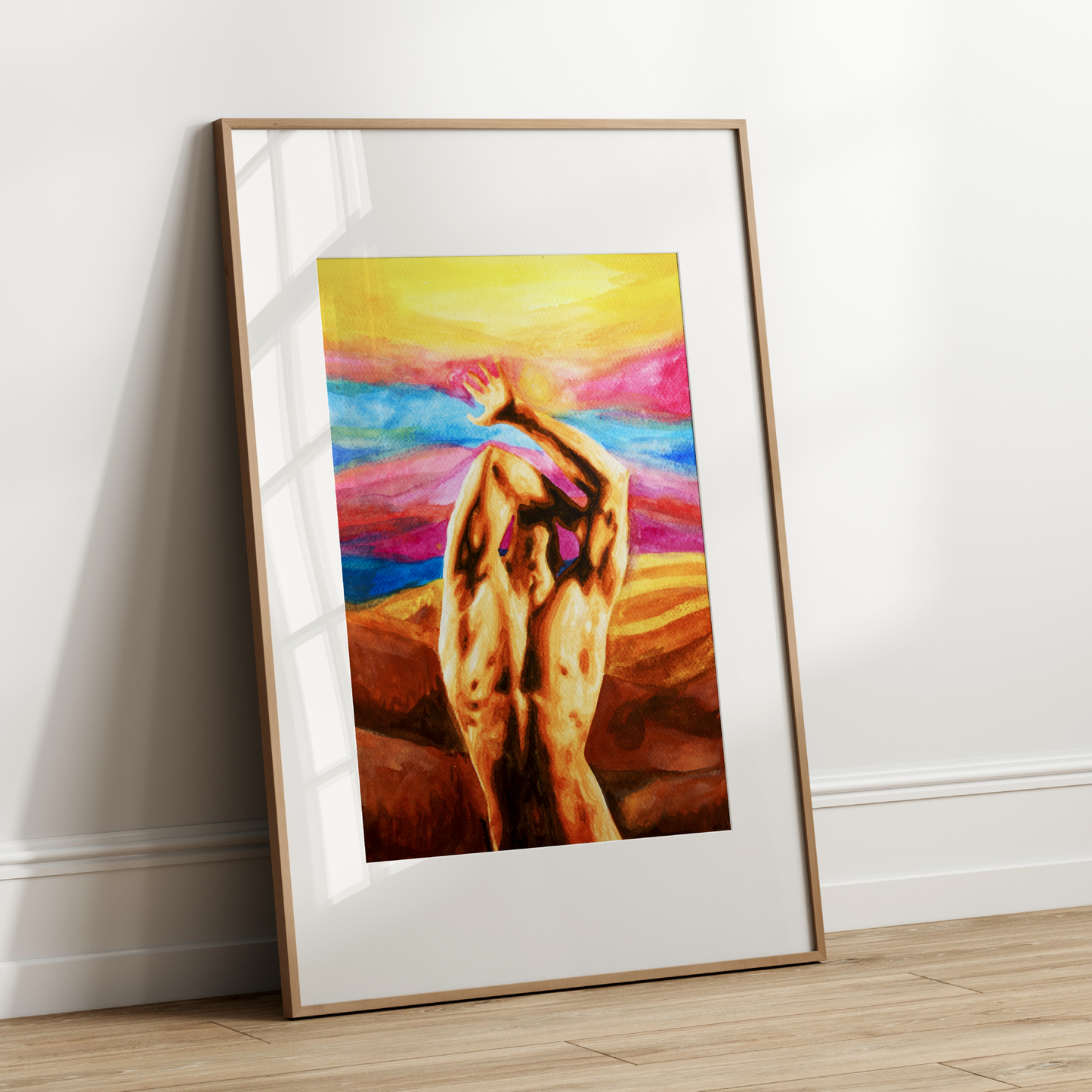 Framed abstract artwork on a white wall