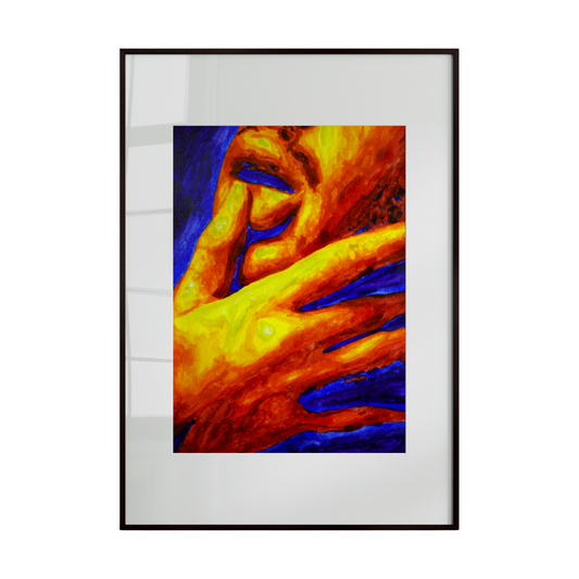 watercolor painting captures a side-profile portrait of a queer man gently touching his lips with a finger in a subtle, sensual gesture