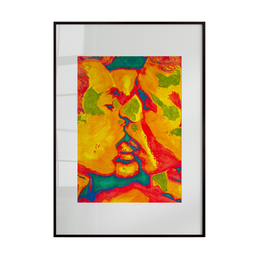 Framed colorful abstract art print on a white background
