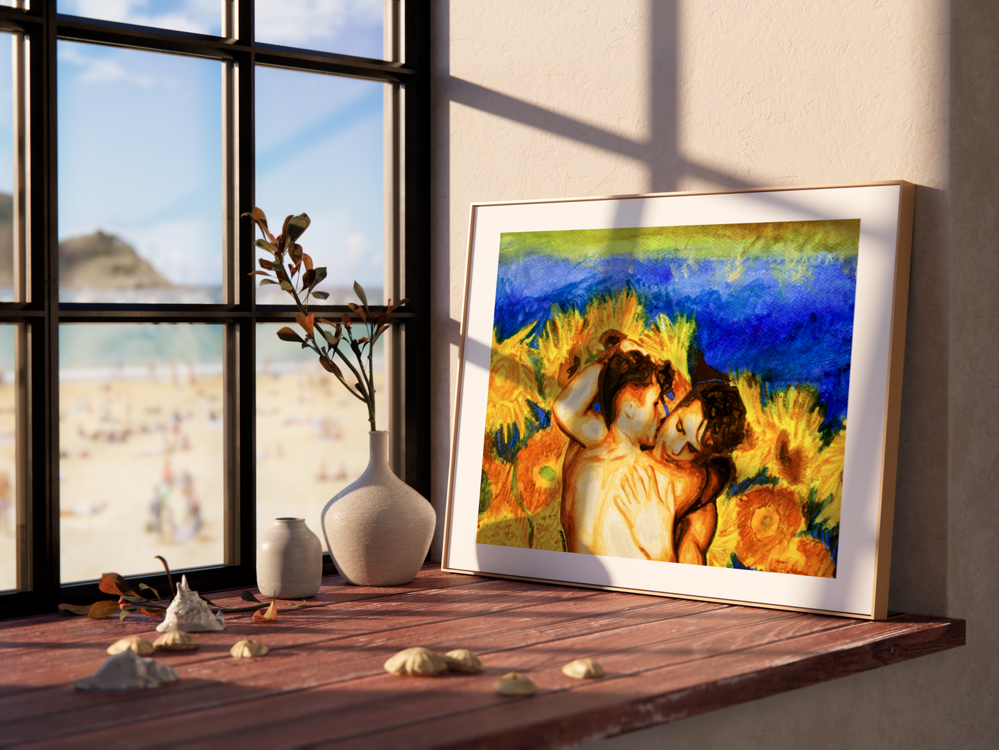 Gay Couple Romance at sunflower field, Same Sex Couple Gift | Same Sex Marriage, Same Sex Engagement, Engagement Party Gift, Gay Art Print