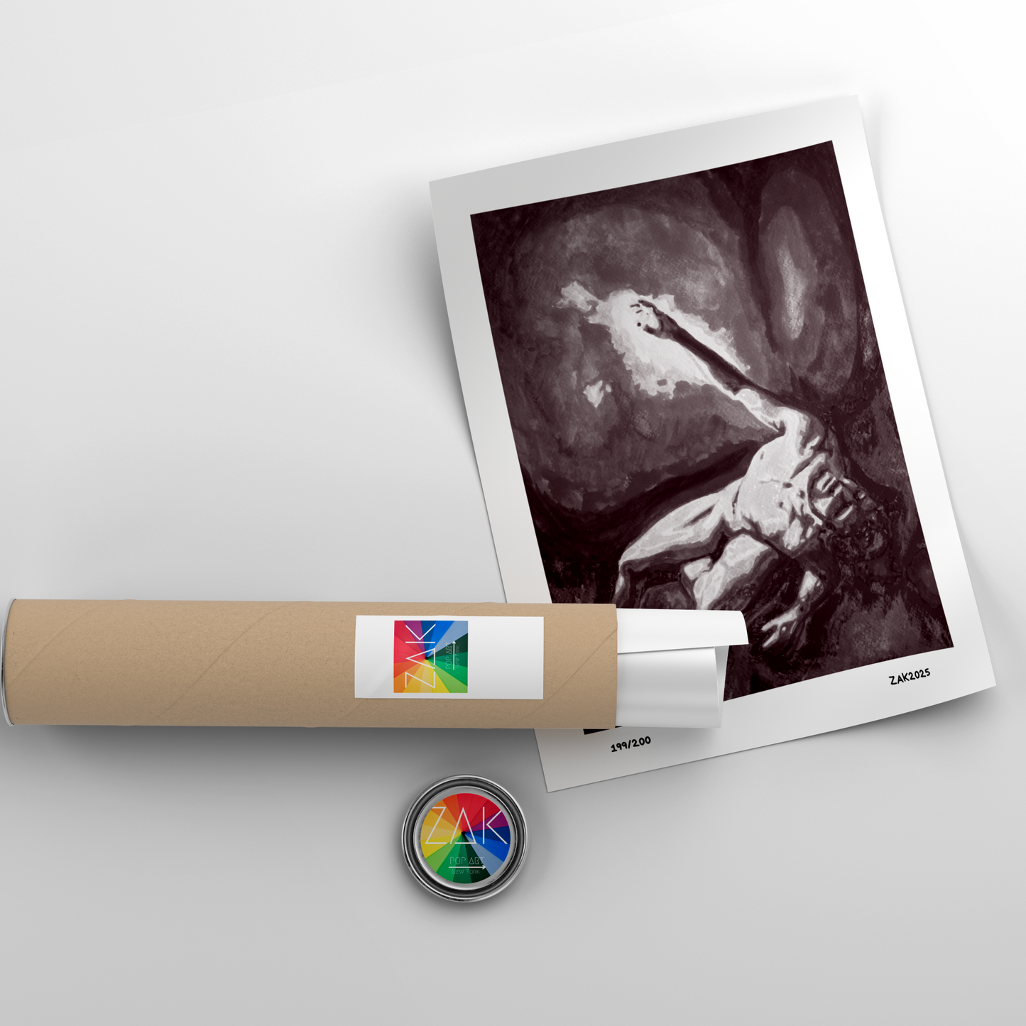Roll of paper with a printed image on a white background