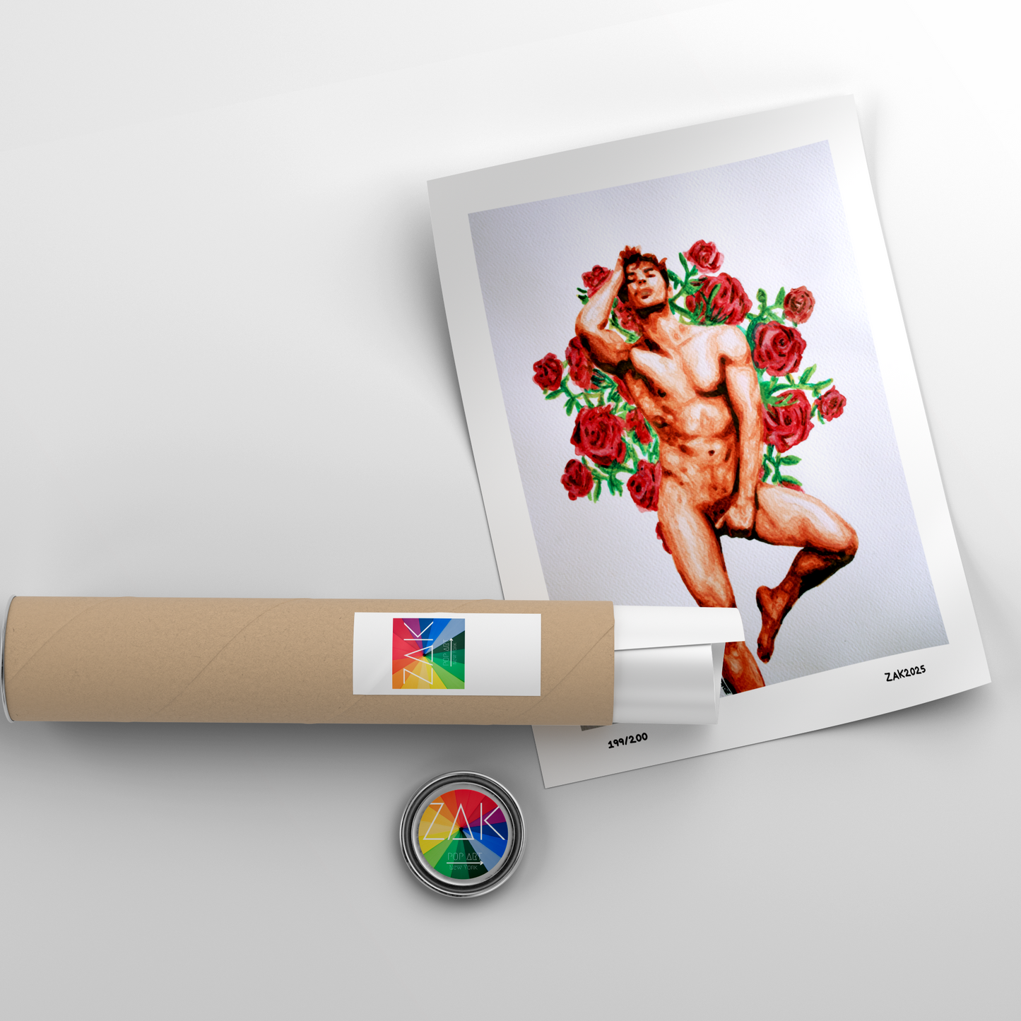 Artistic depiction of a nude figure with flowers on a white background