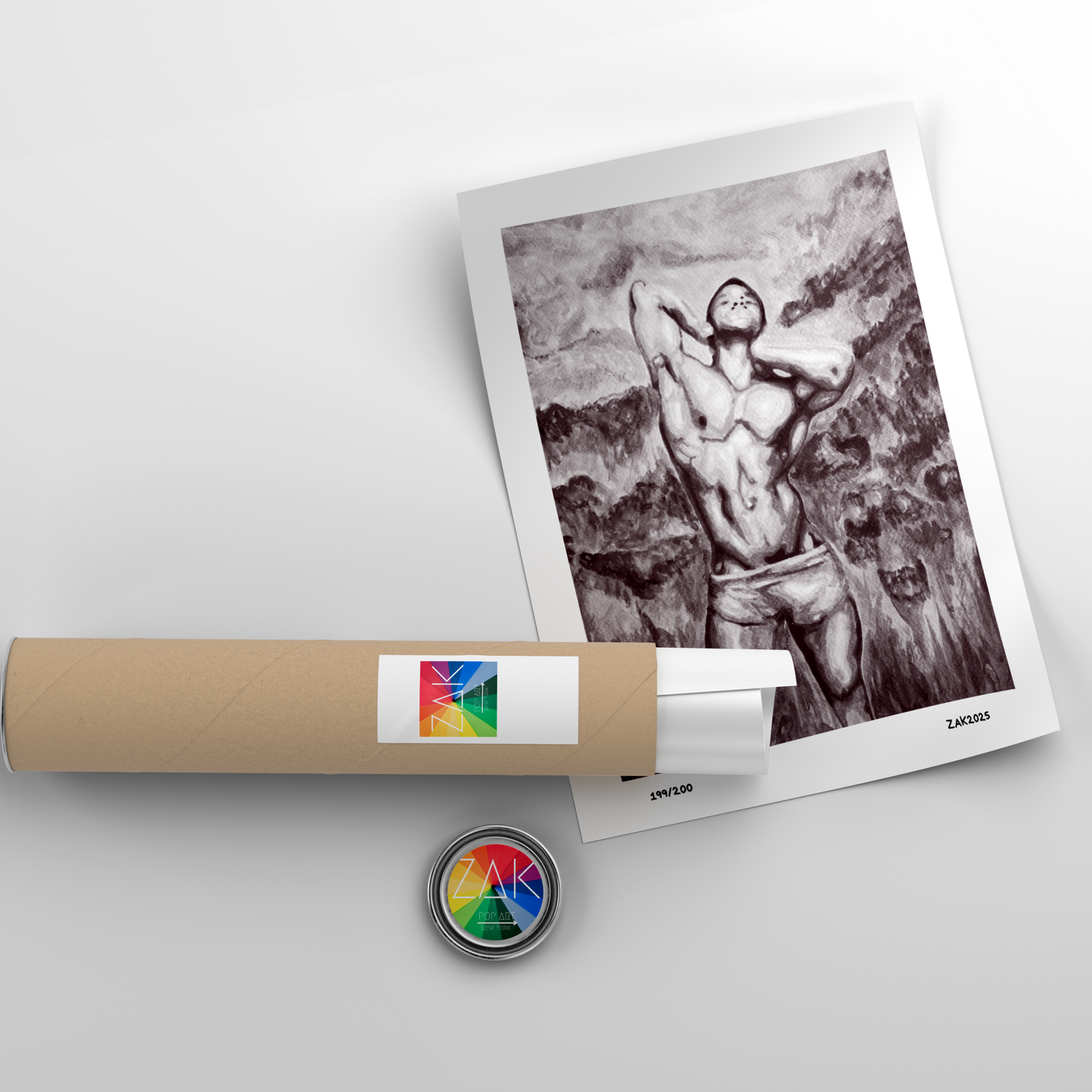 Roll of paper with a printed photo of a person holding a child on a white background