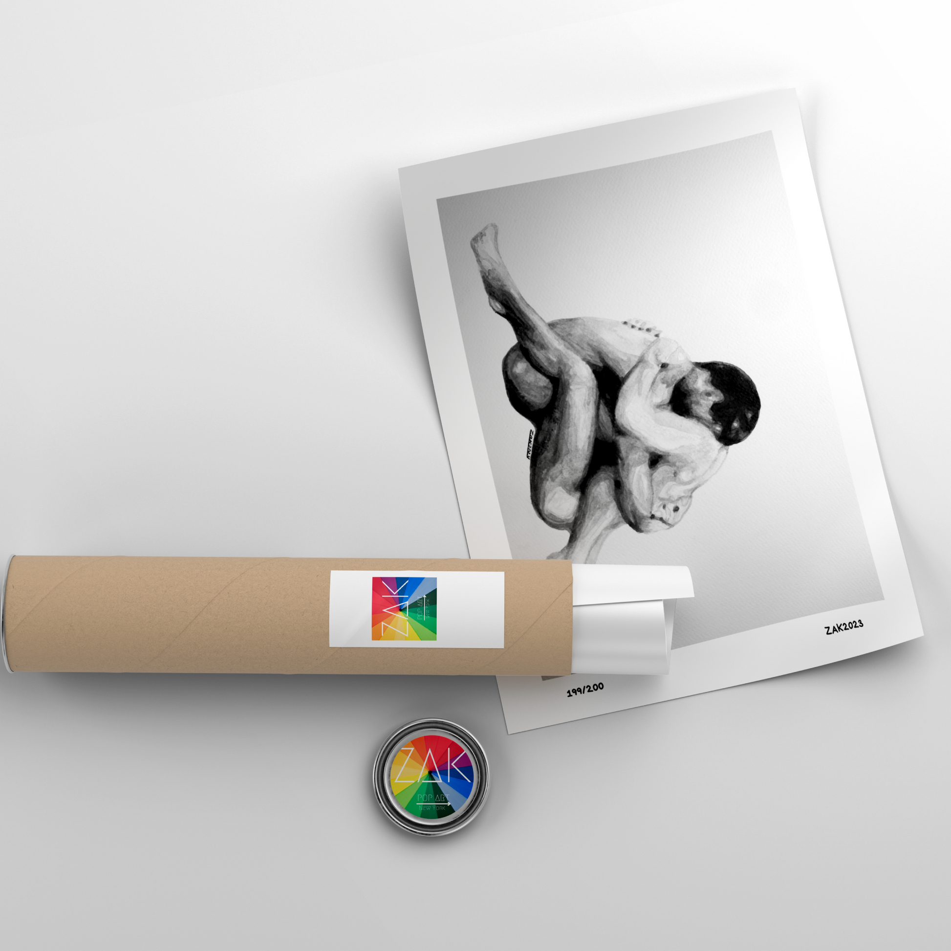 Unrolled photo paper with a roll of photo paper and a printed image on a light gray background.