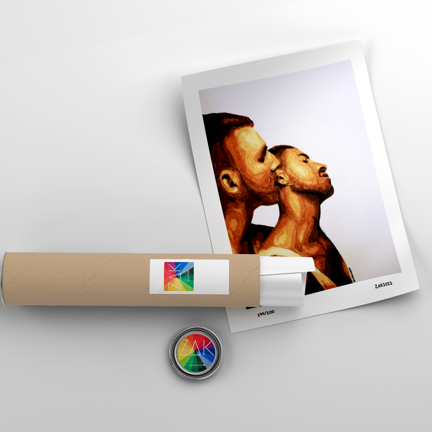 Framed artwork of two profiles on a white wall