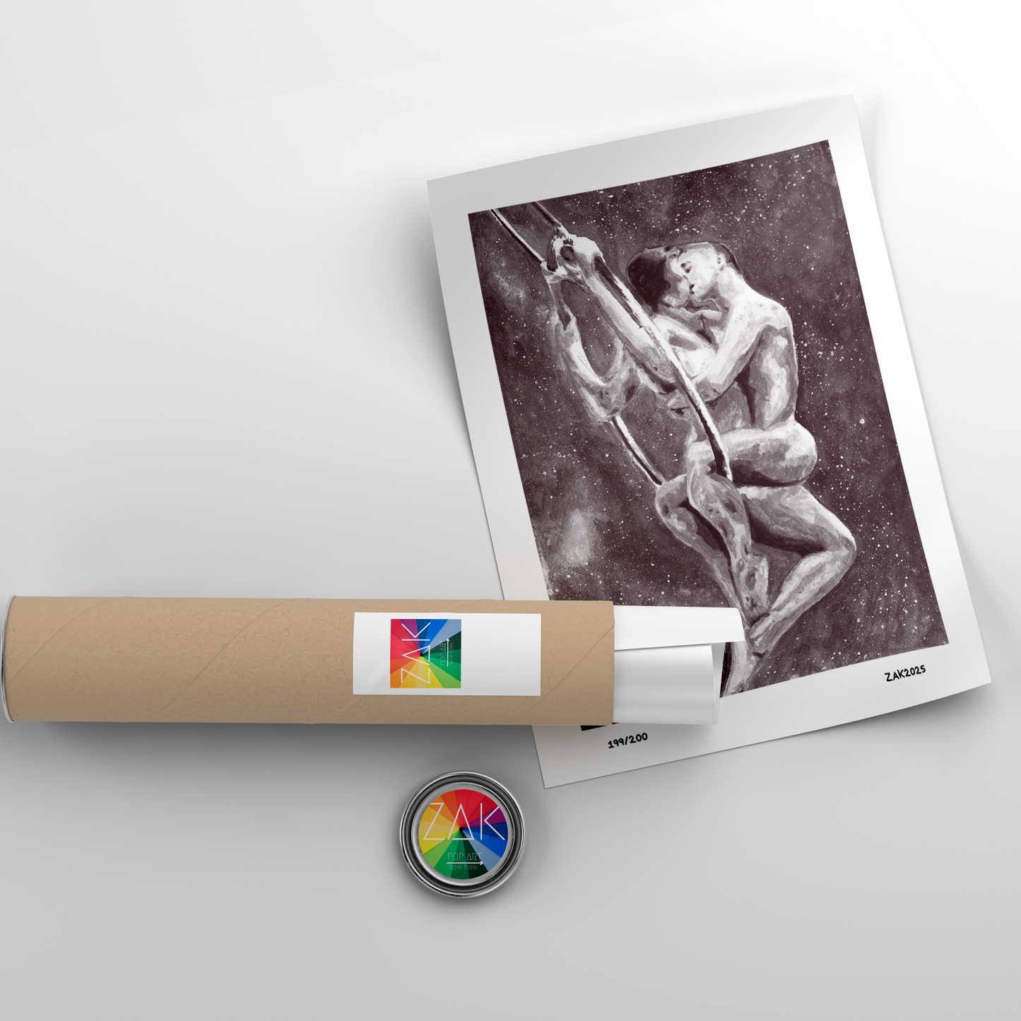 Roll of paper with a printed image of a statue on a white background