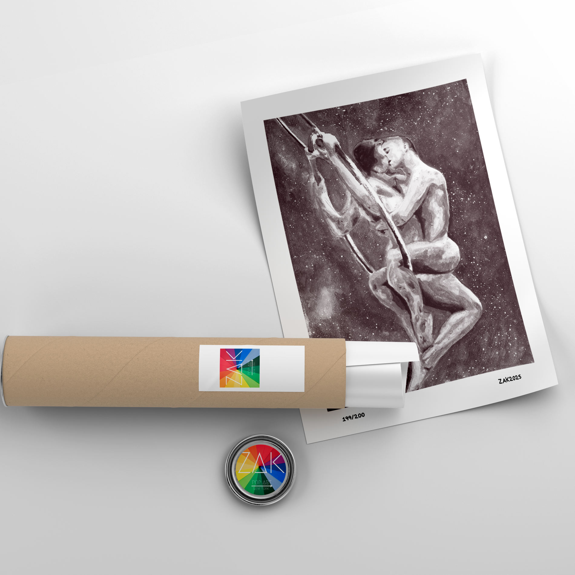 Roll of paper with a printed image of a statue on a white background