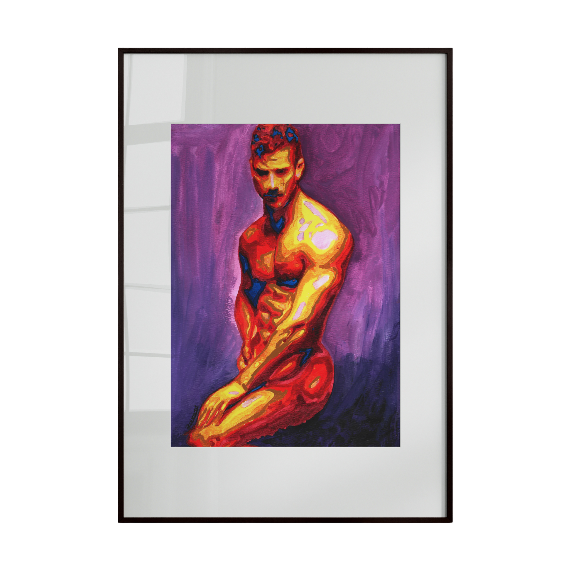 male figure rendered in a soft, realistic style, surrounded by vibrant spring buds and detailed floral patterns. 