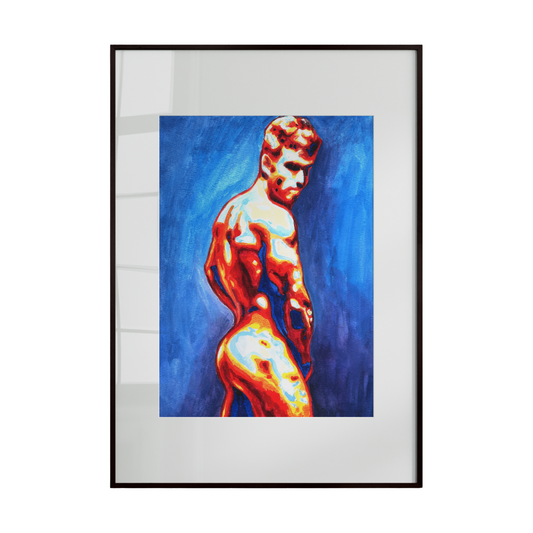 This original painting presents a vivid and intimate portrayal of a reclining male figure. Using expressive brushwork and rich, flowing colors, the artwork captures both the sensuality and the quiet strength of the subject. 