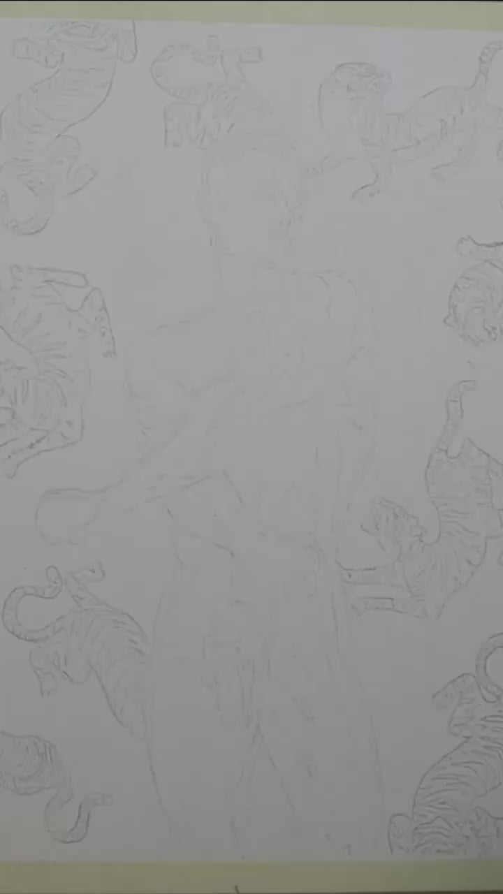The video displays a striking art print titled "Raw Beauty," featuring a vibrant and bold depiction of Asian gay art. The print captures a nude male figure in a dynamic pose, set against a fiery background adorned with dozens of tigers in a mix of red and blue hues.