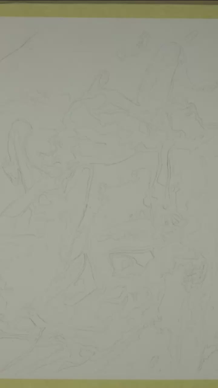 Watercolor painting of four nude queer figures in a circular composition, using warm and cool tones to depict a sensual and emotional erotic scene. Zak Pop Art.

